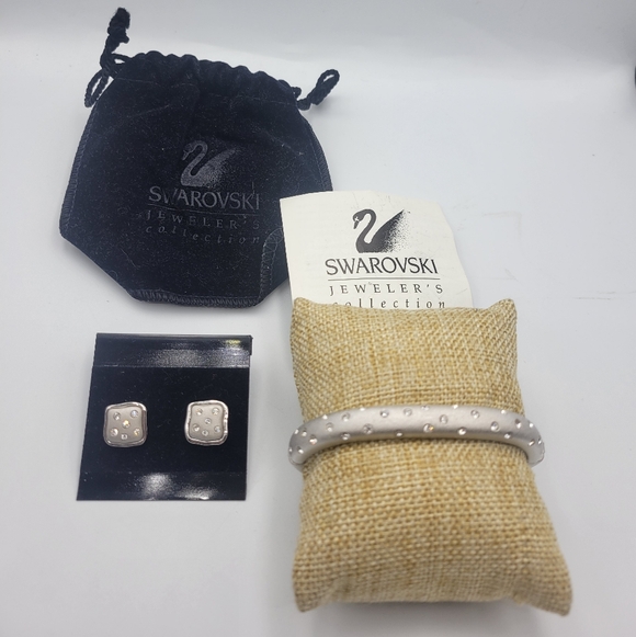 Vintage Swarovski Jewelers Collection Silver tone Clamp Bangle and Earring set - Picture 2 of 10